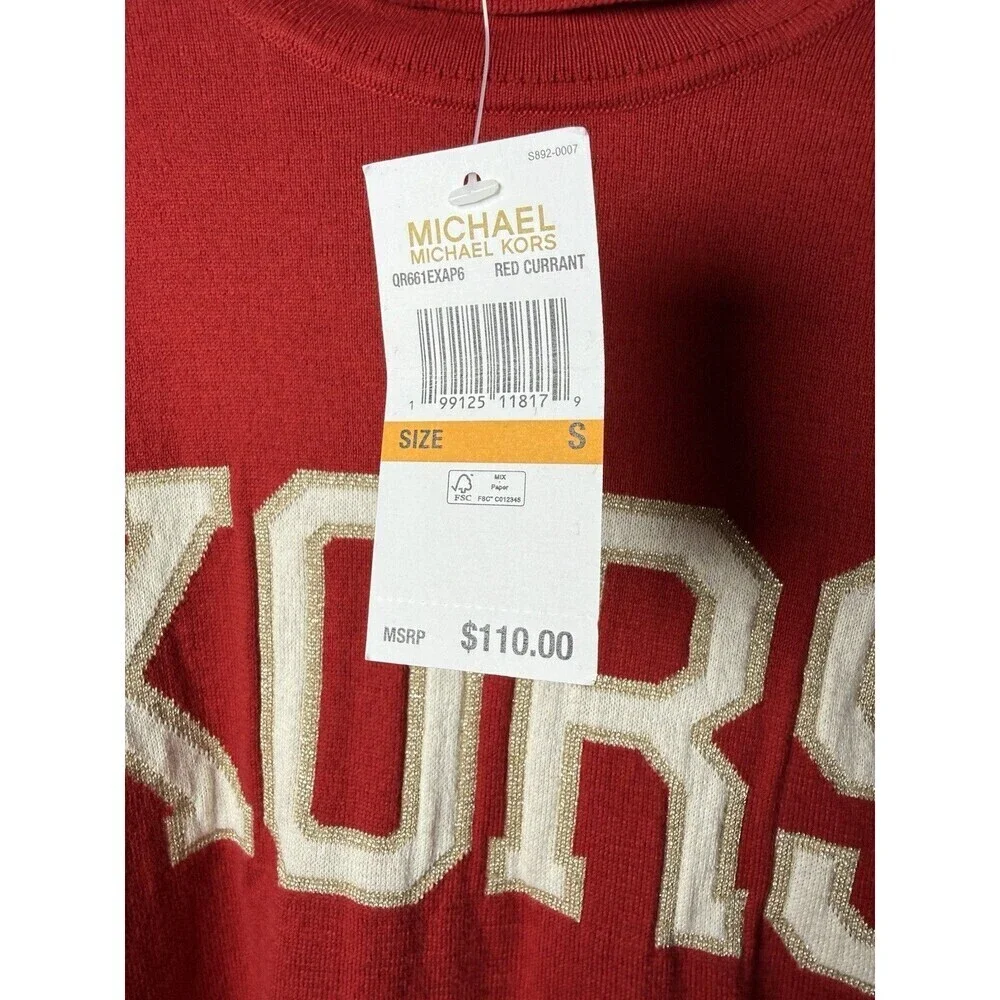 MICHAEL KORS Women Red Logo Long Sleeve Turtle Neck Sweater Small NEW